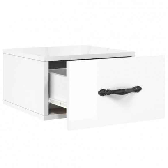 Table de chevet murale blanc brillant 35x35x20 cm