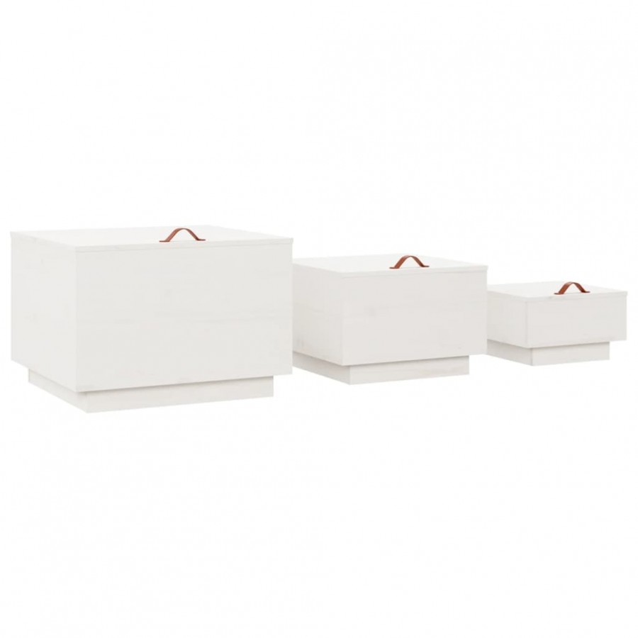 Boîtes de rangement et couvercles 3pcs Blanc Bois massif de pin