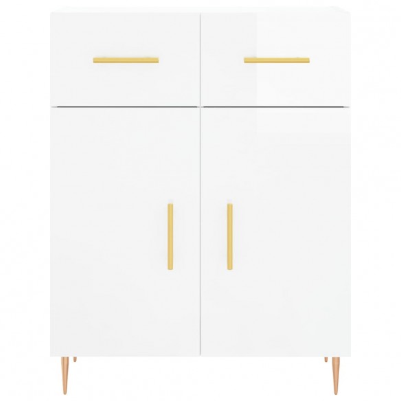 Buffet haut Blanc brillant 69,5x34x180 cm Bois d'ingénierie