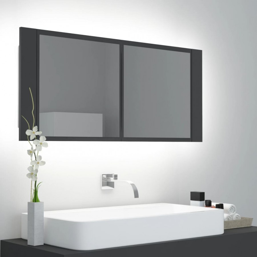 Armoire de salle de bain à miroir LED Gris 100x12x45 Acrylique