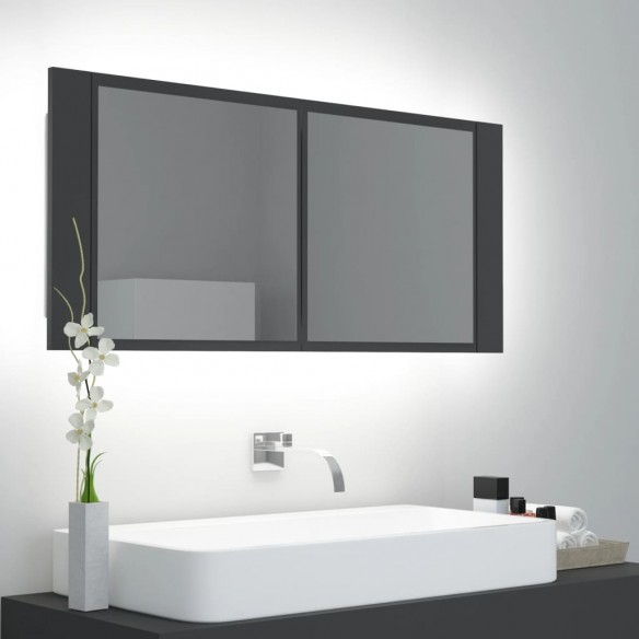 Armoire de salle de bain à miroir LED Gris 100x12x45 Acrylique