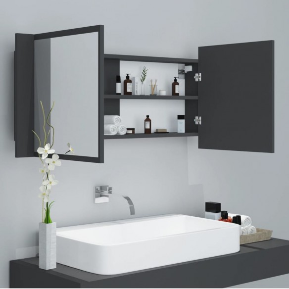 Armoire de salle de bain à miroir LED Gris 100x12x45 Acrylique