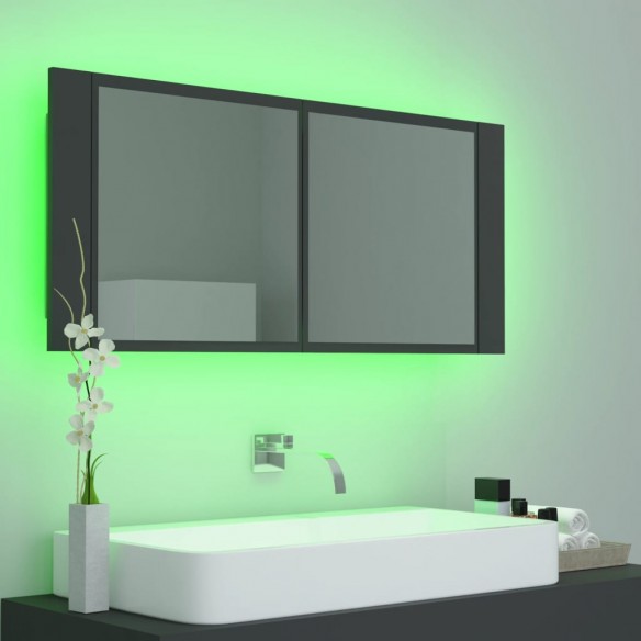 Armoire de salle de bain à miroir LED Gris 100x12x45 Acrylique