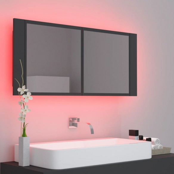 Armoire de salle de bain à miroir LED Gris 100x12x45 Acrylique