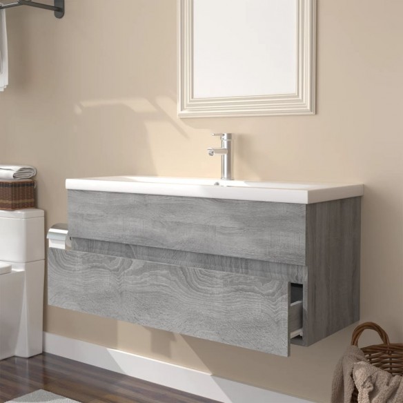 Meuble lavabo avec bassin intégré Sonoma gris Bois d'ingénierie