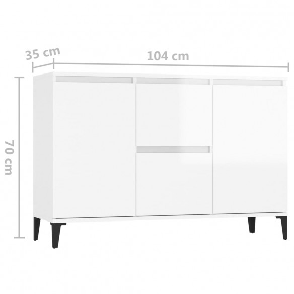 Buffet Blanc brillant 104x35x70 cm Aggloméré