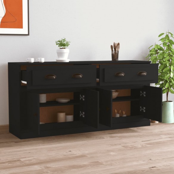 Buffets 2 pcs noir bois d'ingénierie