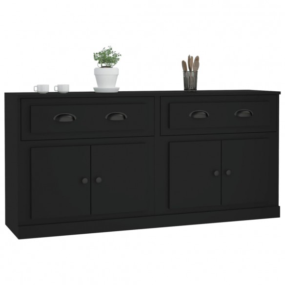 Buffets 2 pcs noir bois d'ingénierie