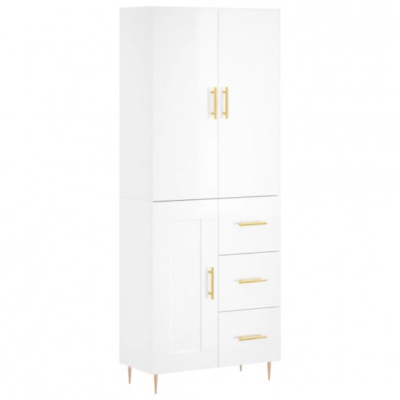 Buffet haut Blanc brillant 69,5x34x180 cm Bois d'ingénierie