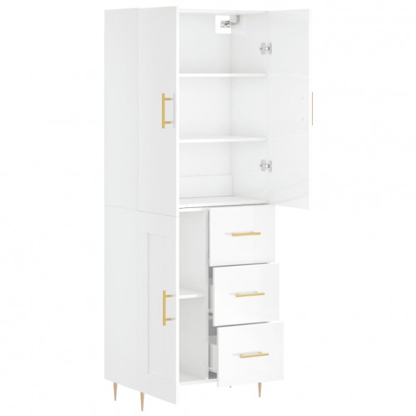 Buffet haut Blanc brillant 69,5x34x180 cm Bois d'ingénierie