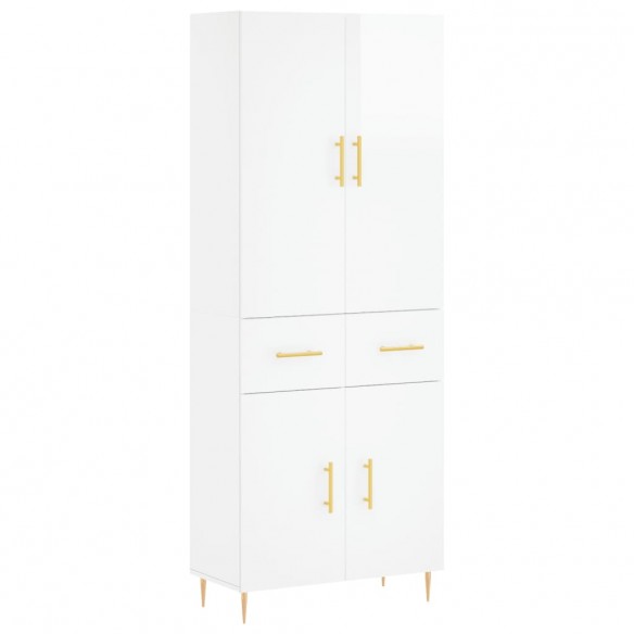 Buffet haut Blanc brillant 69,5x34x180 cm Bois d'ingénierie