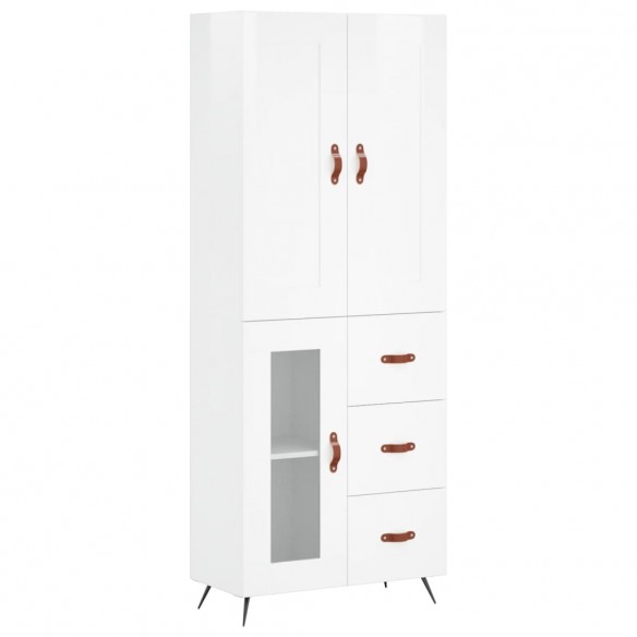 Buffet haut Blanc brillant 69,5x34x180 cm Bois d'ingénierie