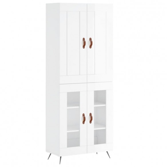 Buffet haut Blanc brillant 69,5x34x180 cm Bois d'ingénierie