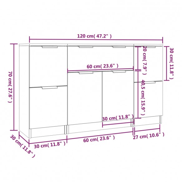 Buffets 3 pcs Blanc Bois d'ingénierie