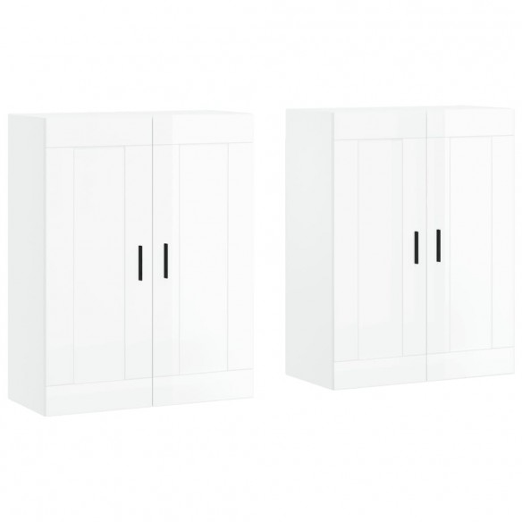 Armoires murales 2 pcs blanc brillant bois d'ingénierie