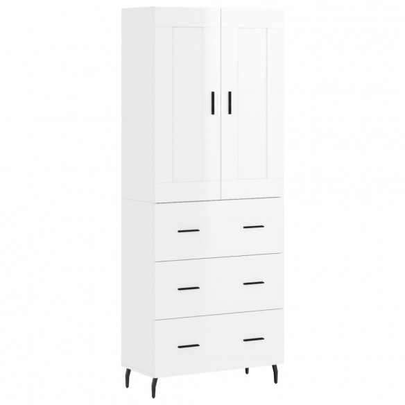 Buffet haut Blanc brillant 69,5x34x180 cm Bois d'ingénierie