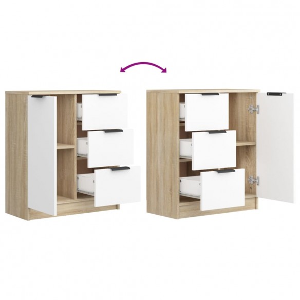 Buffet Blanc et chêne sonoma 60x30x70 cm Bois d'ingénierie