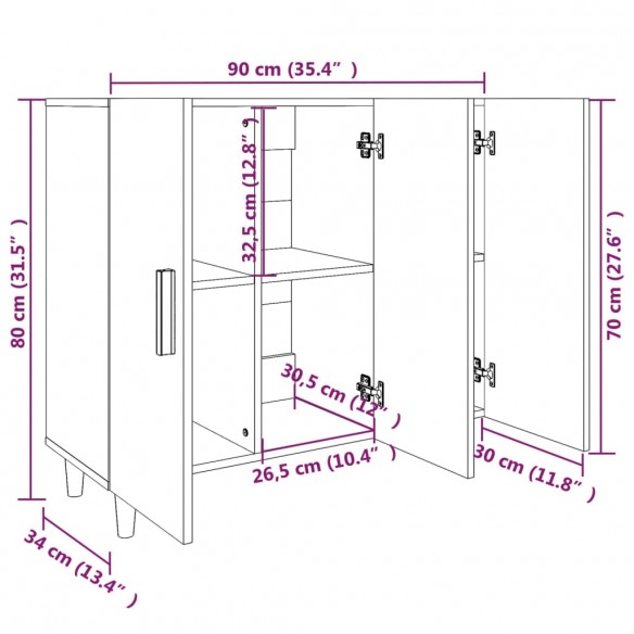 Buffet chêne fumé 90x34x80 cm bois d'ingénierie