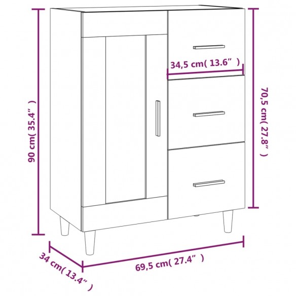 Buffet Blanc brillant 69,5x34x90 cm Bois d'ingénierie