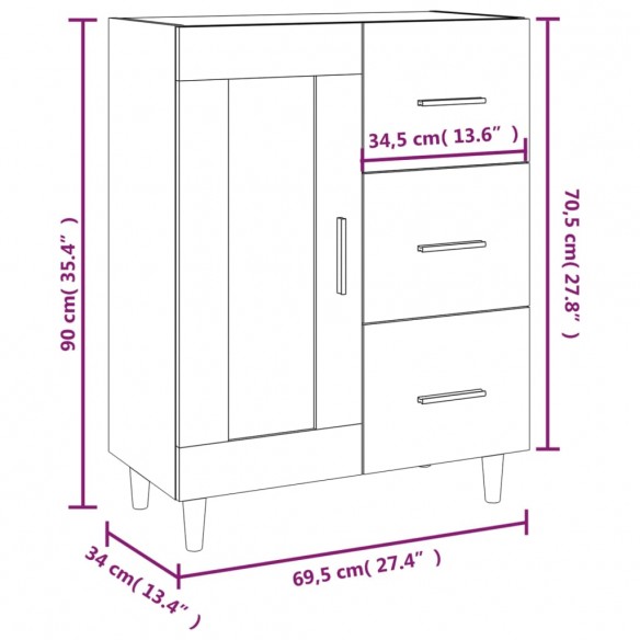 Buffet chêne fumé 69,5x34x90 cm bois d'ingénierie