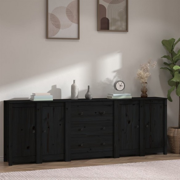 Buffet Noir 230x35x80 cm Bois massif de pin