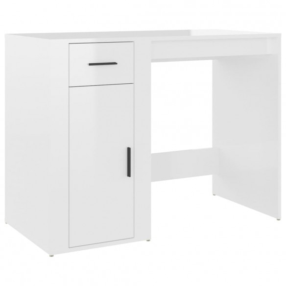 Bureau avec armoire blanc brillant bois d'ingénierie