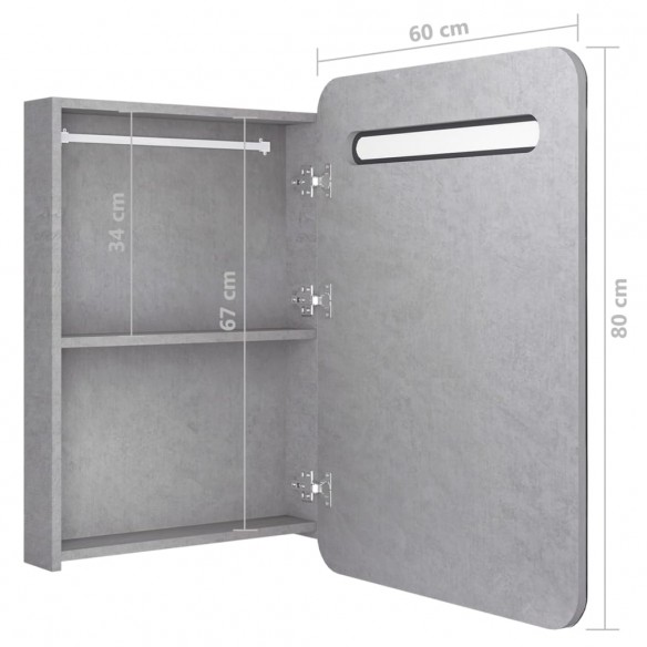 Armoire de salle de bain à miroir LED gris béton 60x11x80 cm