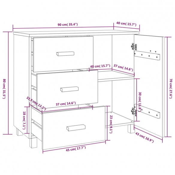 Buffet HAMAR Gris foncé 90x40x80 cm Bois massif de pin