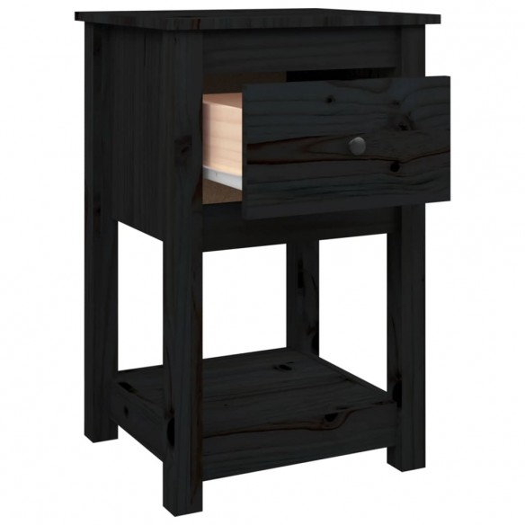 Table de chevet Noir 40x35x61,5 cm Bois de pin massif