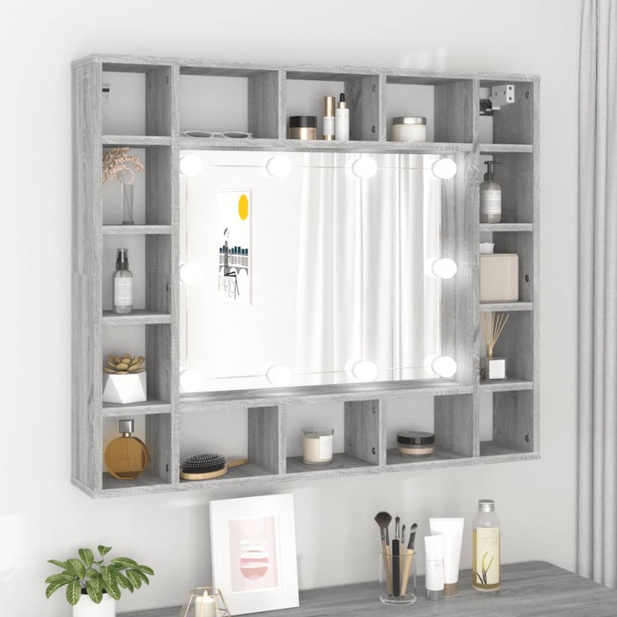 Armoire à miroir avec LED Sonoma gris 91x15x76,5 cm