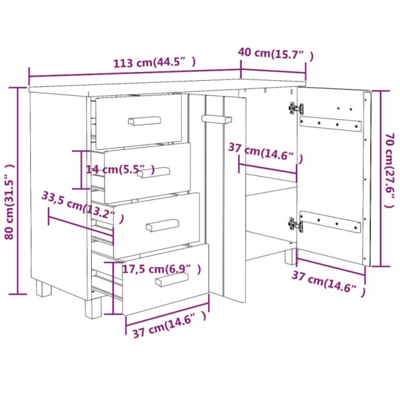 Buffet MOLDE Blanc 113x40x80 cm Bois massif de pin