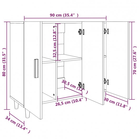 Buffet blanc brillant 90x34x80 cm bois d'ingénierie