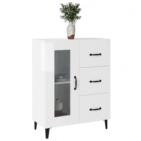 Buffet Blanc brillant 69,5x34x90 cm Bois d'ingénierie