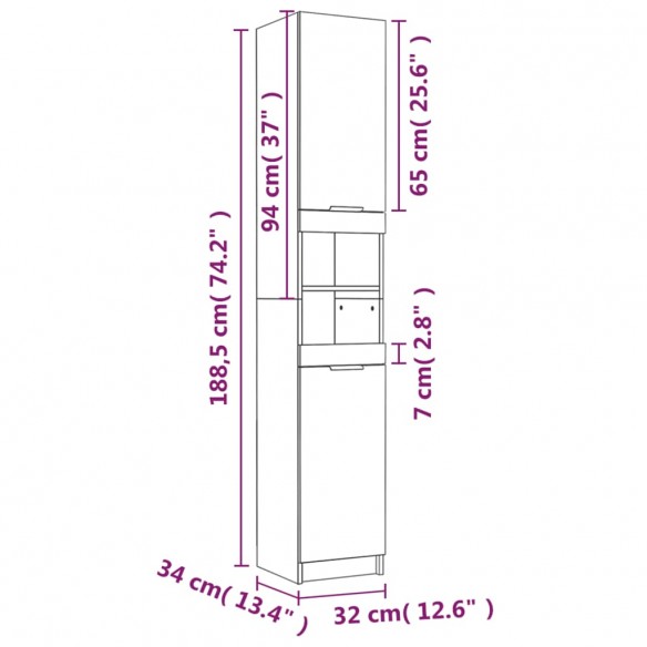 Armoire de salle de bain noir 32x34x188,5 cm bois d'ingénierie