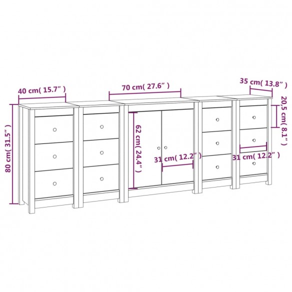 Buffet Gris 230x35x80 cm Bois massif de pin