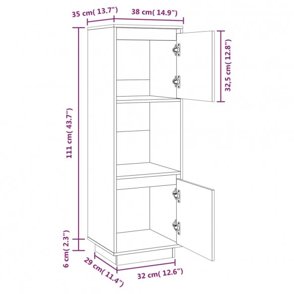 Buffet Marron miel 38x35x117 cm Bois massif de pin