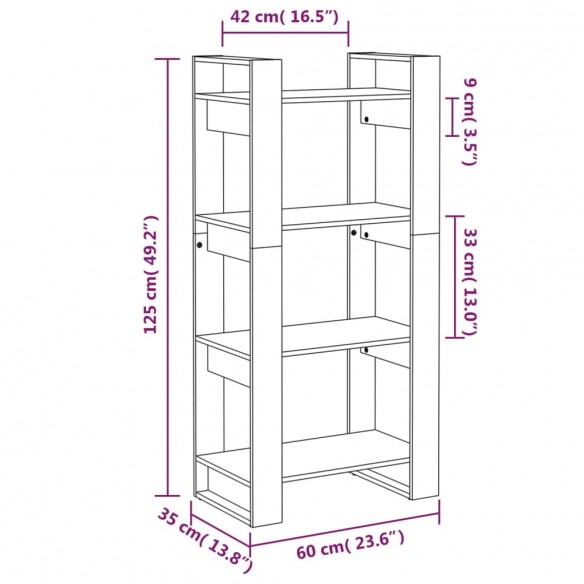 Bibliothèque/Séparateur de pièce Noir 60x35x125 cm Bois massif