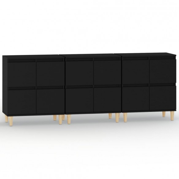 Buffets 3 pcs noir 60x35x70 cm bois d'ingénierie