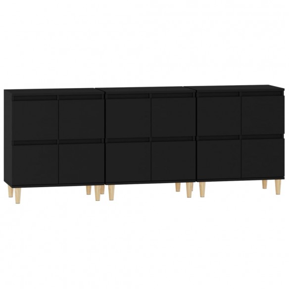 Buffets 3 pcs noir 60x35x70 cm bois d'ingénierie