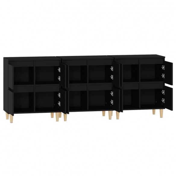 Buffets 3 pcs noir 60x35x70 cm bois d'ingénierie