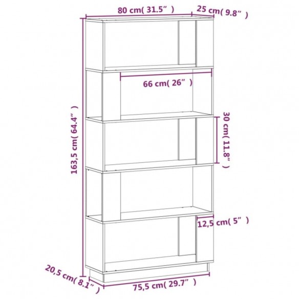 Bibliothèque/Séparateur de pièce Gris 80x25x163,5 cm Pin solide