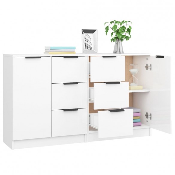 Buffets 2 pcs Blanc brillant 60x30x70 cm Bois d'ingénierie