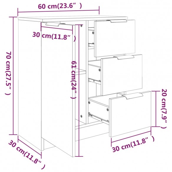 Buffets 2 pcs Blanc brillant 60x30x70 cm Bois d'ingénierie