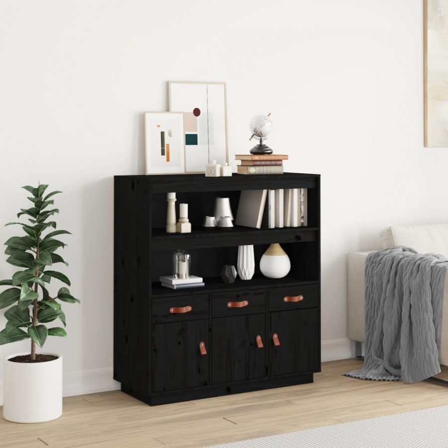 Buffet haut Noir 100x40x108,5 cm Bois massif de pin