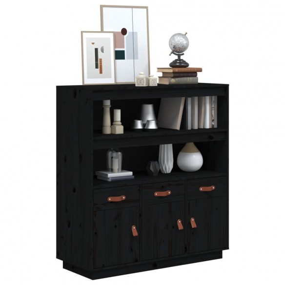 Buffet haut Noir 100x40x108,5 cm Bois massif de pin