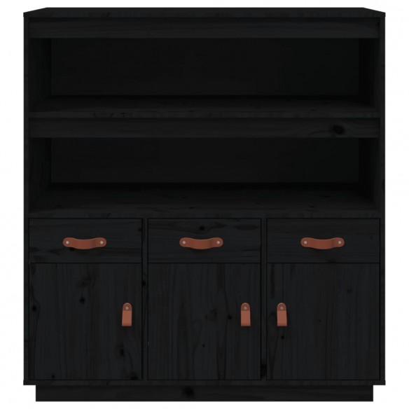 Buffet haut Noir 100x40x108,5 cm Bois massif de pin