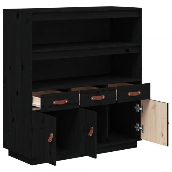 Buffet haut Noir 100x40x108,5 cm Bois massif de pin