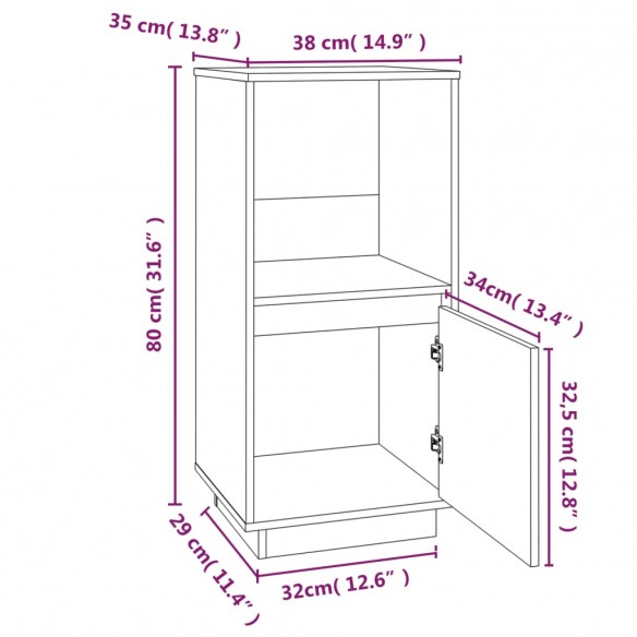 Buffet Noir 38x35x80 cm Bois de pin massif