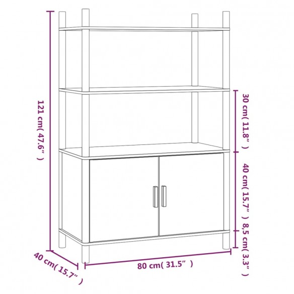 Buffet haut Noir 80x40x121 cm Bois d'ingénierie