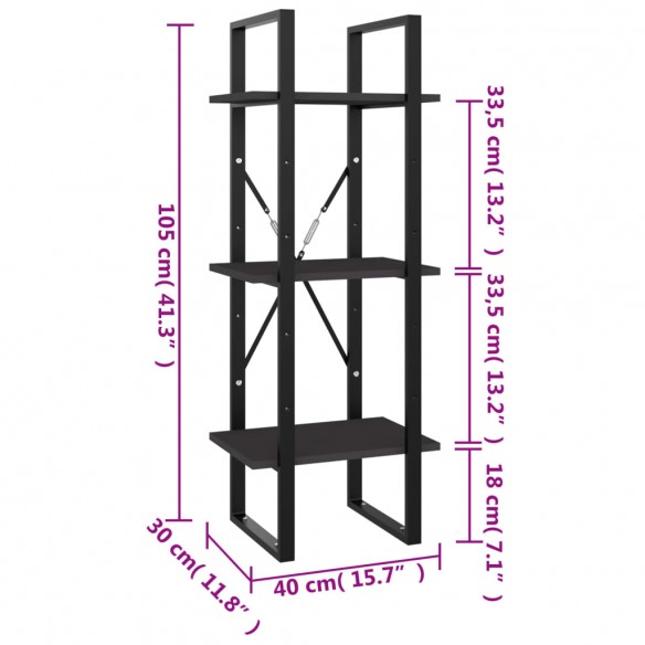 Bibliothèque à 3 niveaux Gris 40x30x105 cm Aggloméré